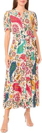 Halogen Short Sleeve Tie Waist Maxi Dress in Golden Yellow at Nordstrom Rack, Size X-Large