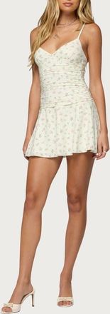 Edikted Lushia Floral Ruched Minidress in White at Nordstrom, Size X-Small