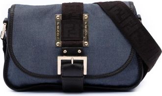Fendi Pre-owned Shoulder Bags, female, Blue, Size: ONE SIZE Pre-owned Vintage Denim Crossbody Bag with Buckle Detail