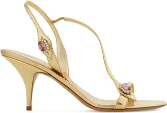 Ferragamo Schoenen, Dames, Geel, 37 EU, Leer, Sandaal met Kristaldecoratie
