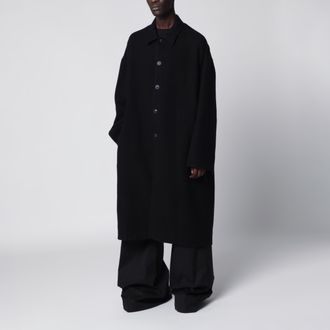 Rick Owens Cappotto lungo monopetto con colletto in lana nera