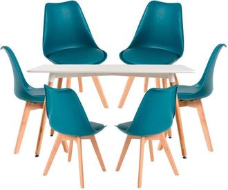 Regalos Miguel Regalos Miguel - Conjuntos De Mesa Y Sillas - Conjunto Mesa Tower Rectangular 120 X 80 Cm Blanca Y Pack 6 Sillas Synk Basic - Verde Azulado