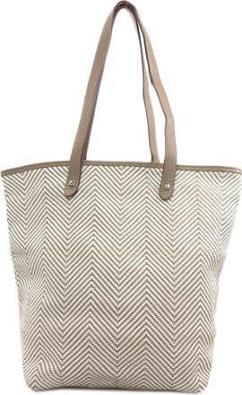 Herm&egrave;s Beige Canvas Leather Tote Bag (Pre-Owned)
