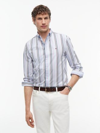 Tommy Hilfiger Mens Regular Fit Multi-Stripe Shirt - Doll Pink/Blue Stripe - XXL