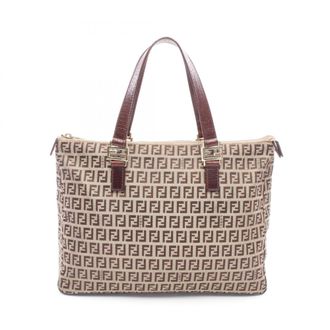 Fendi Beige Brown Canvas Leather Handbag Tote Bag (Pre-Owned)