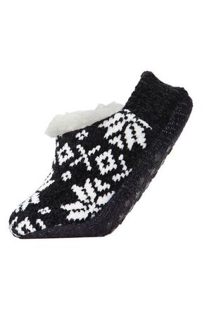 MeMoi Nordic Pattern Fleece Lined Slipper Socks in Black at Nordstrom, Size Medium