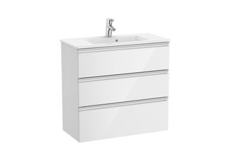 Roca Roca - Pack Unik Mueble Base Compacto De 3 Cajones + Lavabo The Gap Color: Blanco Brillo - Medidas: 805x380x759 Mm