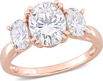 Mimi & Max 3ct DEW Created Moissanite 3-Stone Engagement Ring 10k Rose Gold