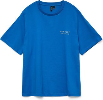 Vero Moda Kurzarmshirt VERO MODA VMYVONNE CATY SS TOP BOX JRS, Damen, Gr. M, nebulas blau print:coffee shop, Jersey, Obermaterial: 100% Baumwolle, bedruckt, nor