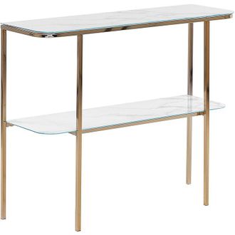 Beliani Beliani - Consola De Vidrio Templado Metal Blanco Dorado 100 X 33 Cm Efecto M&aacute;rmol Glamour Moderno Sala De Estar Dormitorio Calvert