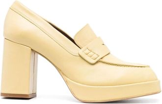 Alohas Yellow Busy High Block-Heel Loafer Pumps