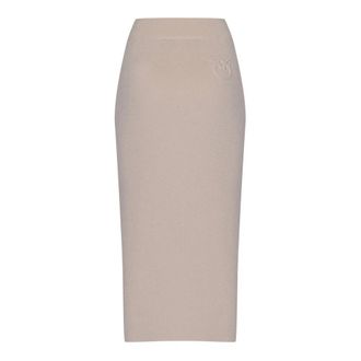 Pinko Rainbow Rok in Lurex Piqu&eacute; Sweatshirt Stof - Dames - Midirokken - Beige - S - Rokken