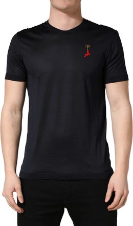 Dolce & Gabbana Dark Blue DG Logo Silk Men Crew Neck Mens T-shirt (Pre-Owned)