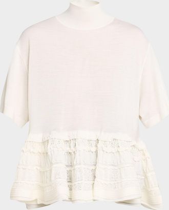 Alaia Mock-Neck Wool Crinoline Peplum Shirt