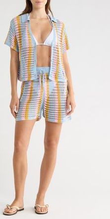 Abound Open Knit Stripe Top & Shorts Set in Blue-Mustard Stripe Multi at Nordstrom Rack, Size X-Small