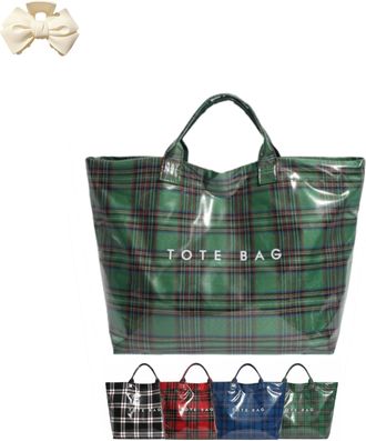Generic Womens Letters Print Tote Bag, Fashion Plaid Tote Bag Handbag, PVC Work Handle for Women Shopping Market (Green)