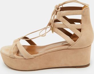 Aquazzura Beige Suede Beverly Hills Platform Sandals