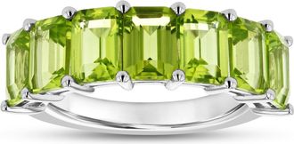 Diana M. Jewels 3.60ctw Emerald Cut Peridot Wedding Band in 14k Whit Gold