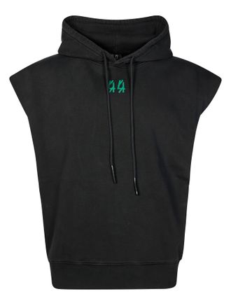 44 Label Group Sleeveless Black Hoodie with Front Kangaroo Pocket