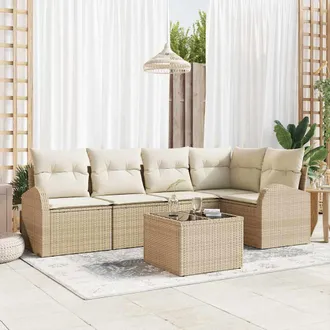 vidaXL Set Divano Da Giardino 6 Pcs Beige, Bianco Poly Rattan - Vidaxl