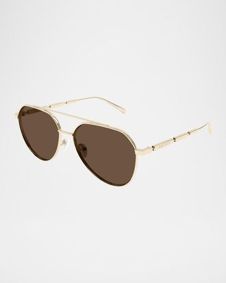 Alexander McQueen Mens AM0478SM Metal Aviator Sunglasses