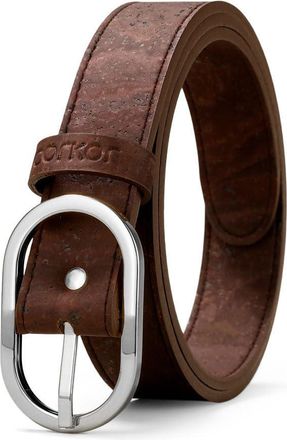 Corkor Womens Cork Belt 1 1/8 - Brown or Black Strap with Silver or Gold Nickel-Free Buckle, Vegan, Soft, Brown Strap/Silver Buckle, XS - (Fits waist 24-26)