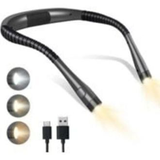 OEM L&aacute;mpara De Lectura Recargable Para El Cuello, L&aacute;mpara De Lectura Para La Cama, 3 Colores, 6 Niveles De Brillo, Brazos Plegables, Bater&iacute;a De Larga Dura