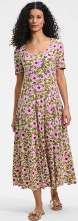 Lands End Silky Knit Sweetheart Midi Dress in Light Rose Pink Floral Blossom at Nordstrom, Size X-Small