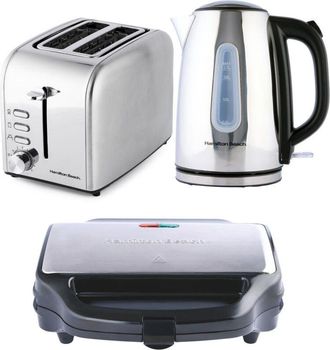 Hamilton Beach Kettle, Toaster & Deep Fill Sandwich Toaster Set, Rise Colletion by Hamilton Beach, Silver