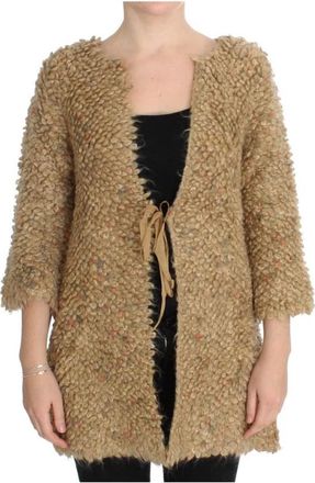 Pink Memories Beige Textuur Gebreide V-hals Vest - Dames - Vesten - Beige - S - Wol - Truien & Vesten