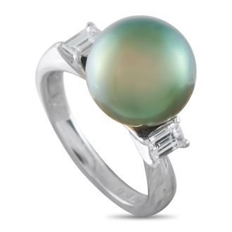 Luxury Bazaar Platinum 0.39ct Diamond and Pearl Ring MF37-052126