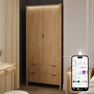 X Rocker XR Living Dak ota Two Door Wardrobe with Two Drawers & Lights - Oak in Light Oak