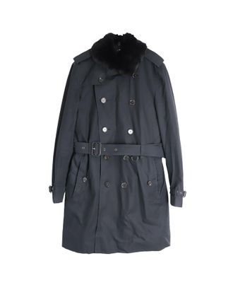 Burberry Pre-owned Mens Fur-Trimmed Collar Double-Breasted Trench Coat in Black Cotton - Size IT 50 (Mens)