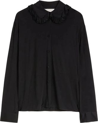 Jil Sander Blouse met rucheskraag - Dames - Blouses - Zwart - XS - Overhemden