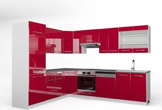Vicco Cucina angolare completa Fame-Line, Bordeaux lucido/bianco, 227 x 287 cm, pl Antracite