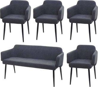 Hhg Set 4x sedie con braccioli e panca da interni elegante moderno HHG 073 legno tessuto antracite