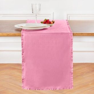 Solino Home Linen Table Runner for Dining Table, Holiday and Everyday Table Decor - Juliette Ruffle in Flamingo Pink at Nordstrom, Size Medium