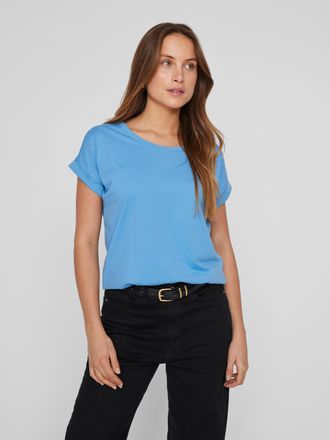Vila Rundhalsshirt VILA VIDREAMERS NEW PURE T-SHIRT/SU-NOOS, Damen, Gr. XXL, blau (blissful blau), Jersey, Obermaterial: 50% Baumwolle, 50% Polyester, unif