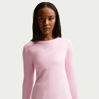 Nike Womens Nike Sportswear Tight Long-Sleeve Ribbed T-Shirt in Pink | IH7691-663