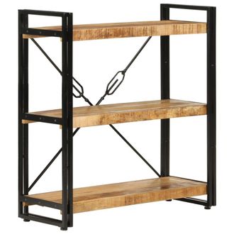 Berkfield Home 3-Tier Bookcase 77x30x80 cm Solid Wood Mango & Iron in Brown | Size: 77 x 30 x 80 cm