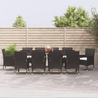 vidaXL Set De Comedor Jard&iacute;n 11 Pzas Con Cojines Rat&aacute;n Sint&eacute;tico Negro Vidaxl