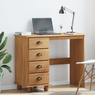 Berkfield Home Desk ASKIMwith Drawers 95x40x75 cm Solid Wood Pine in Brown | Size: 95 x 40 x 75 cm