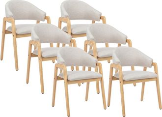 Vente-Unique Lote de 6 sillas con reposabrazos de tela y madera de hevea - Beige - SOLUNA