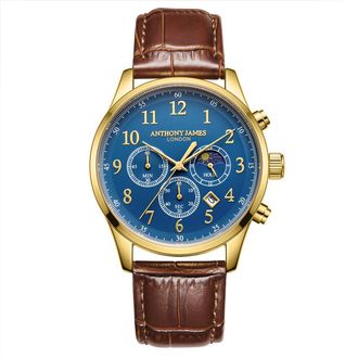 Anthony James Moonphase Chronograph Chronograph Blue Dial Mens Watch AJ071