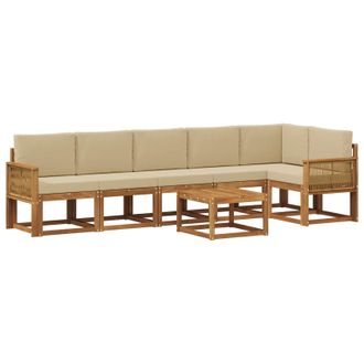 vidaXL Conjunto De Sof&aacute;s De Exterior 7 Pcs Natural Y Beige Poli&eacute;ster Vidaxl