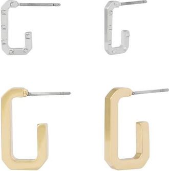 AllSaints Set of 2 Hex Huggie Hoop Earrings in Two Tone Shiny at Nordstrom