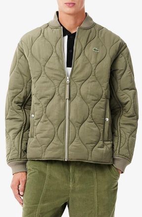 Lacoste Water Repellent Quilted Bomber Jacket in Khaki at Nordstrom, Size 44 Us