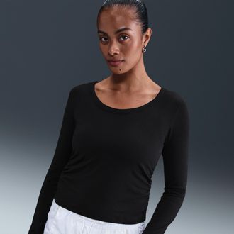 Nike Womens Nike Sportswear Chill Knit Long-Sleeve Top in Black | HV2399-010