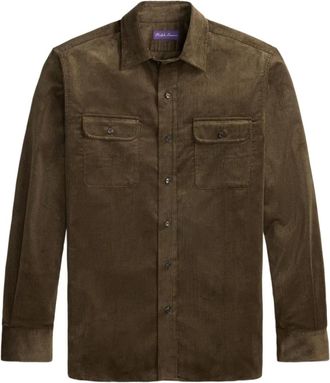 Ralph Lauren Purple Label Ribfluwelen overhemd met borstzak - Bruin