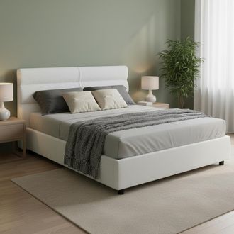 Dmora Letto Matrimonial Briaglia, Desenfundable, Con Almacenaje, Hecho En Italia, Para Colch&oacute;n 160x200 Cm, Blanco